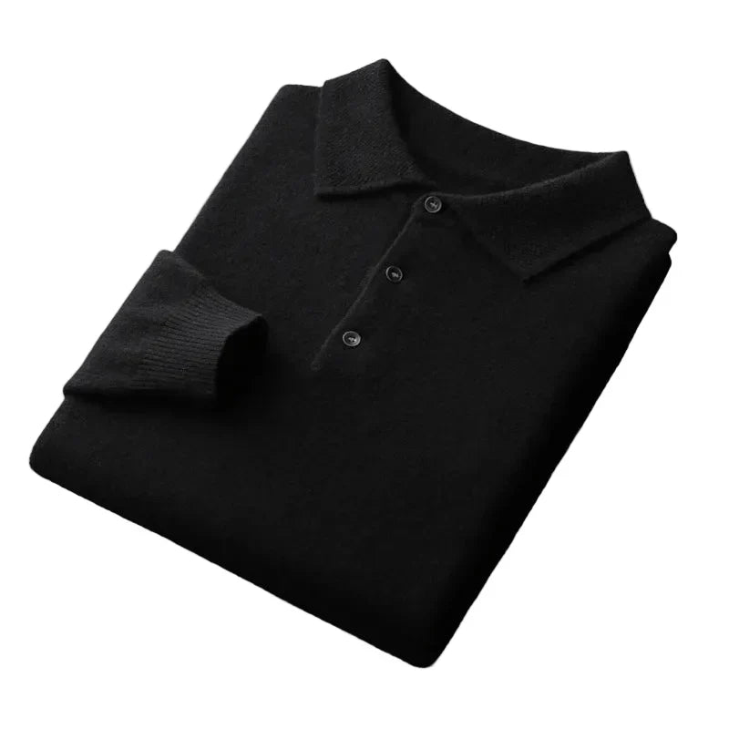 Men's warm knit sweater with polo collar