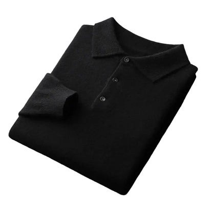 Men's warm knit sweater with polo collar