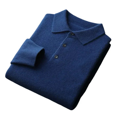 Men's warm knit sweater with polo collar