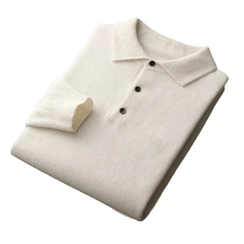 Men's warm knit sweater with polo collar
