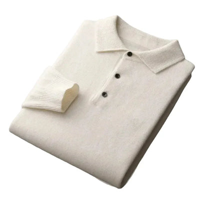 Men's warm knit sweater with polo collar