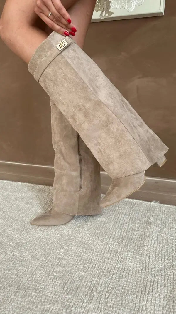 Beige suede fashion boots – women