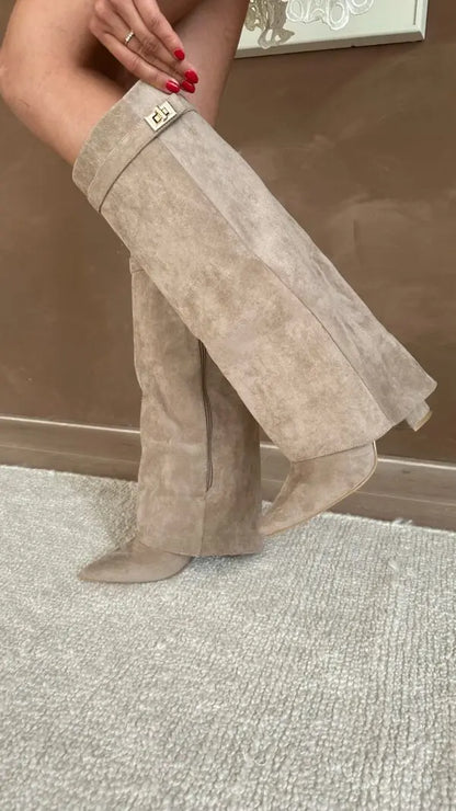 Beige suede fashion boots – women