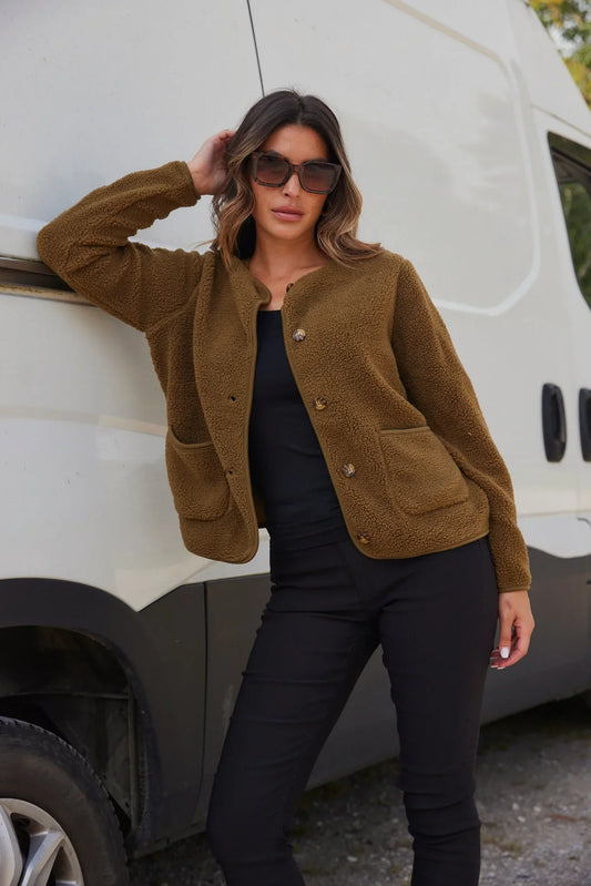 Ada teddy jacket in army style – women's