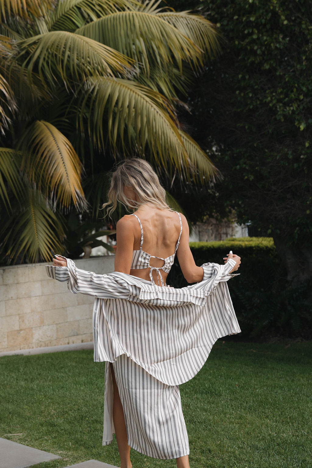 Shelby Satin Button-Up Top in Cream/Black Pinstripe - Nursing Friendly