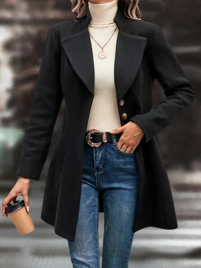 Women's mid-length longline coat with lapel collar – elegant transitional coat
