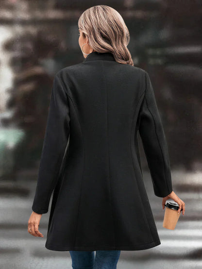 Women's mid-length longline coat with lapel collar – elegant transitional coat
