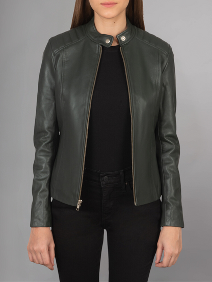 Kelsee Green Leather Biker Jacket