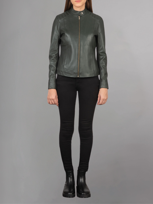 Kelsee Green Leather Biker Jacket