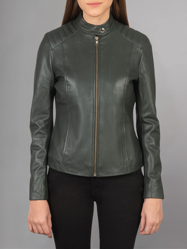 Kelsee Green Leather Biker Jacket