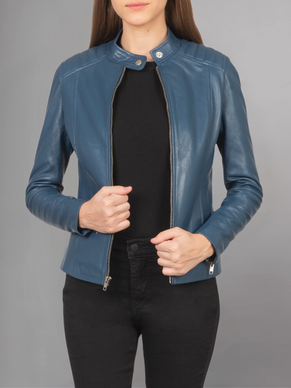 Kelsee Green Leather Biker Jacket