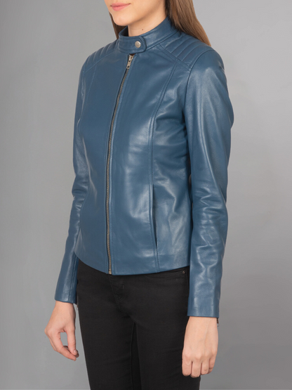 Kelsee Green Leather Biker Jacket