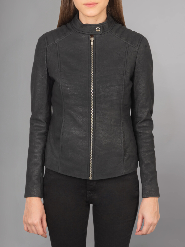 Kelsee Green Leather Biker Jacket