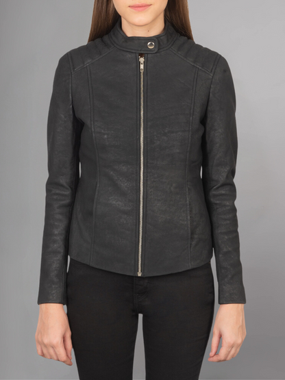 Kelsee Green Leather Biker Jacket