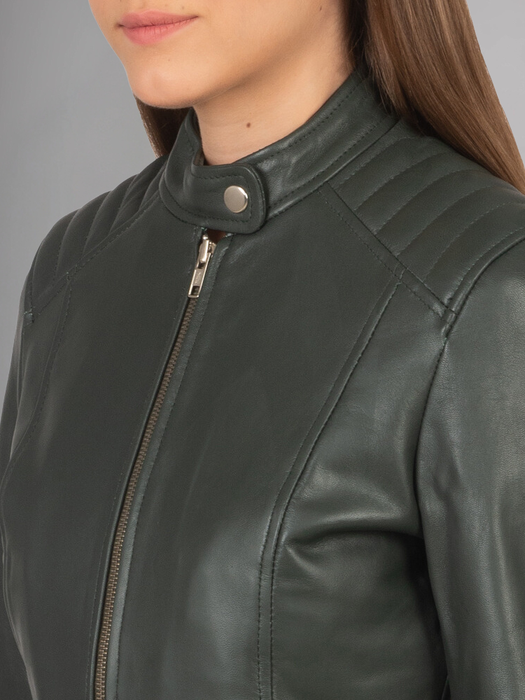 Kelsee Green Leather Biker Jacket