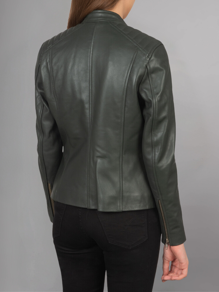 Kelsee Green Leather Biker Jacket