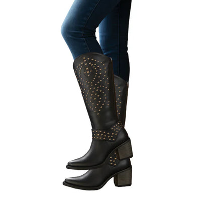 Women's cowgirl knee-high western boots with studs – women