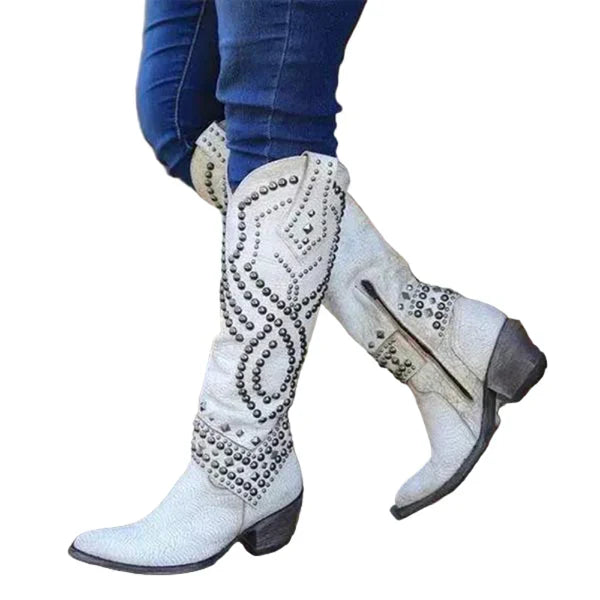 Women's cowgirl knee-high western boots with studs – women