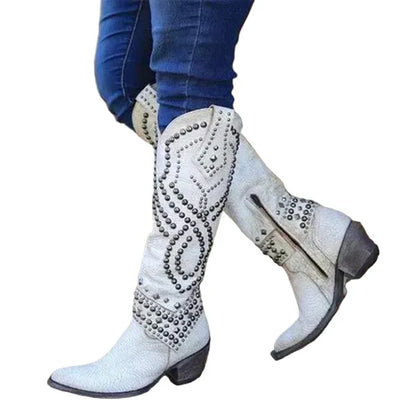 Women's cowgirl knee-high western boots with studs – women