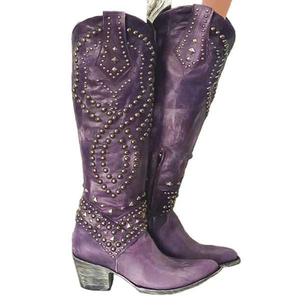 Women's cowgirl knee-high western boots with studs – women
