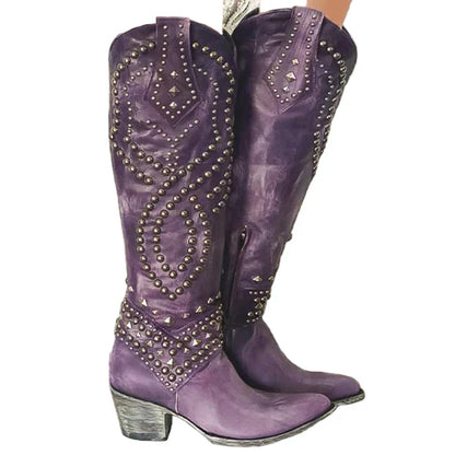Women's cowgirl knee-high western boots with studs – women