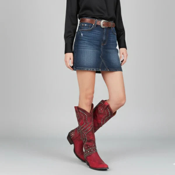 Women's cowgirl knee-high western boots with studs – women