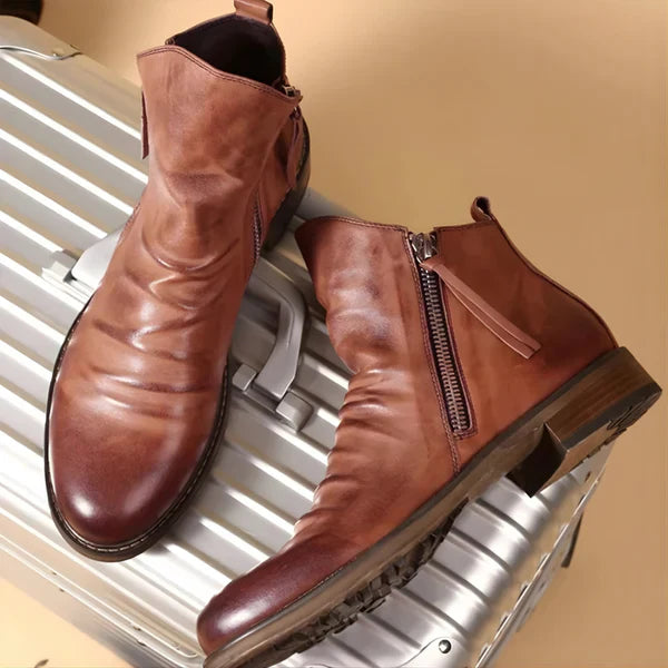 Men's leather chelsea ankle boots with zipper – men