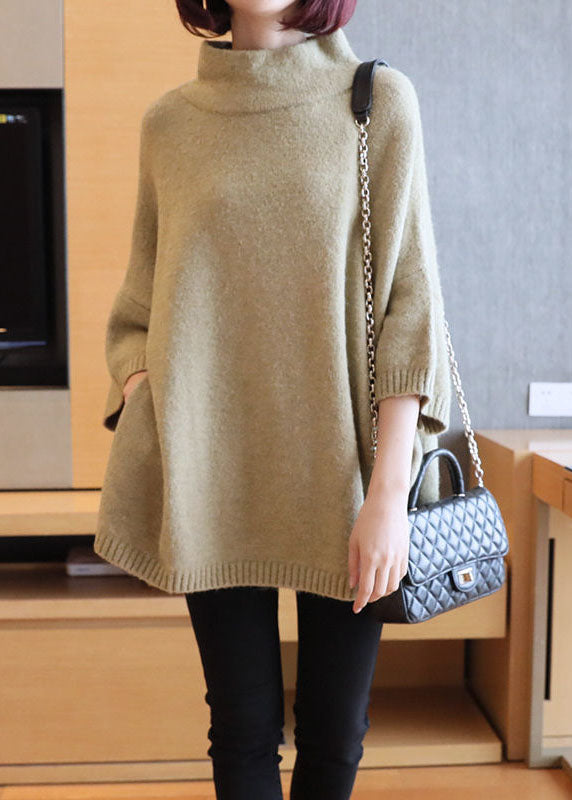 Light Green Oversized Knit Pullover High Neck Spring