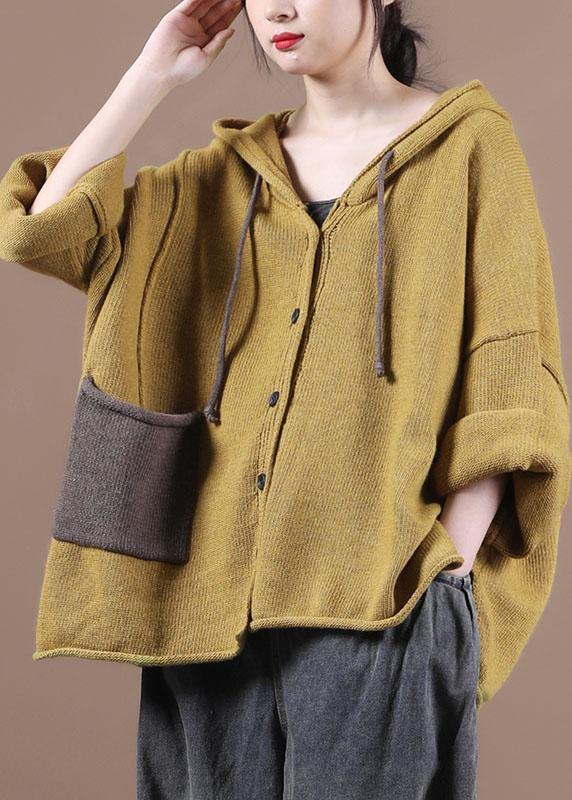 Loose Yellow Button Sweater Coat