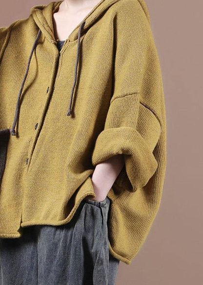 Loose Yellow Button Sweater Coat