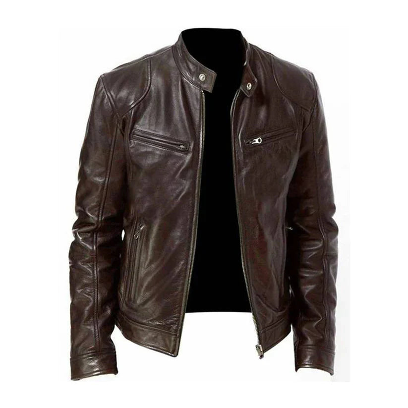 Lars – PU leather biker jacket with zipper details