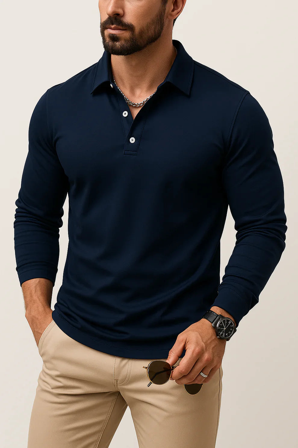 Men’s casual long-sleeve slim-fit polo shirt – men