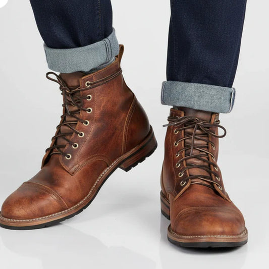 Men’s work leather ankle boots lace-up cap-toe – men