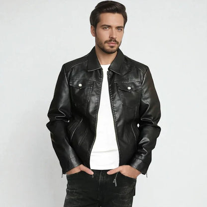 Men’s classic black leather jacket with zipper – men
