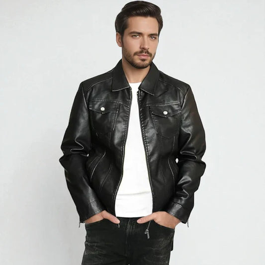 Men’s classic black leather jacket with zipper – men
