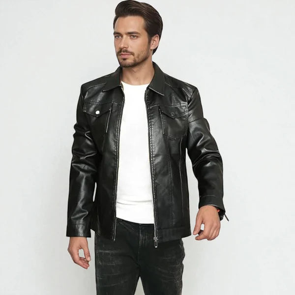 Men’s classic black leather jacket with zipper – men