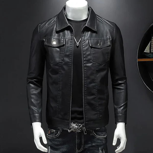 Men’s classic black leather jacket with zipper – men