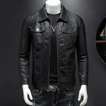 Men’s classic black leather jacket with zipper – men