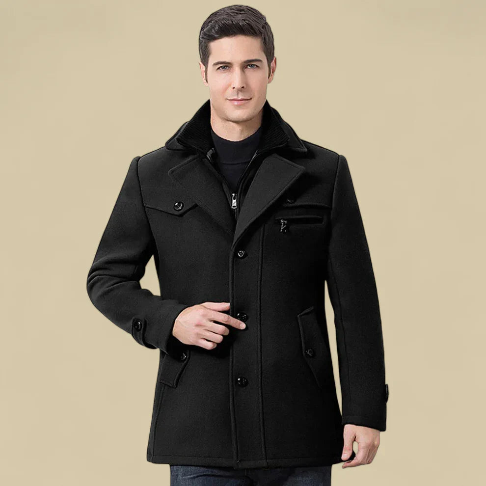 Men’s double breasted fleece jacket tailored winter – men