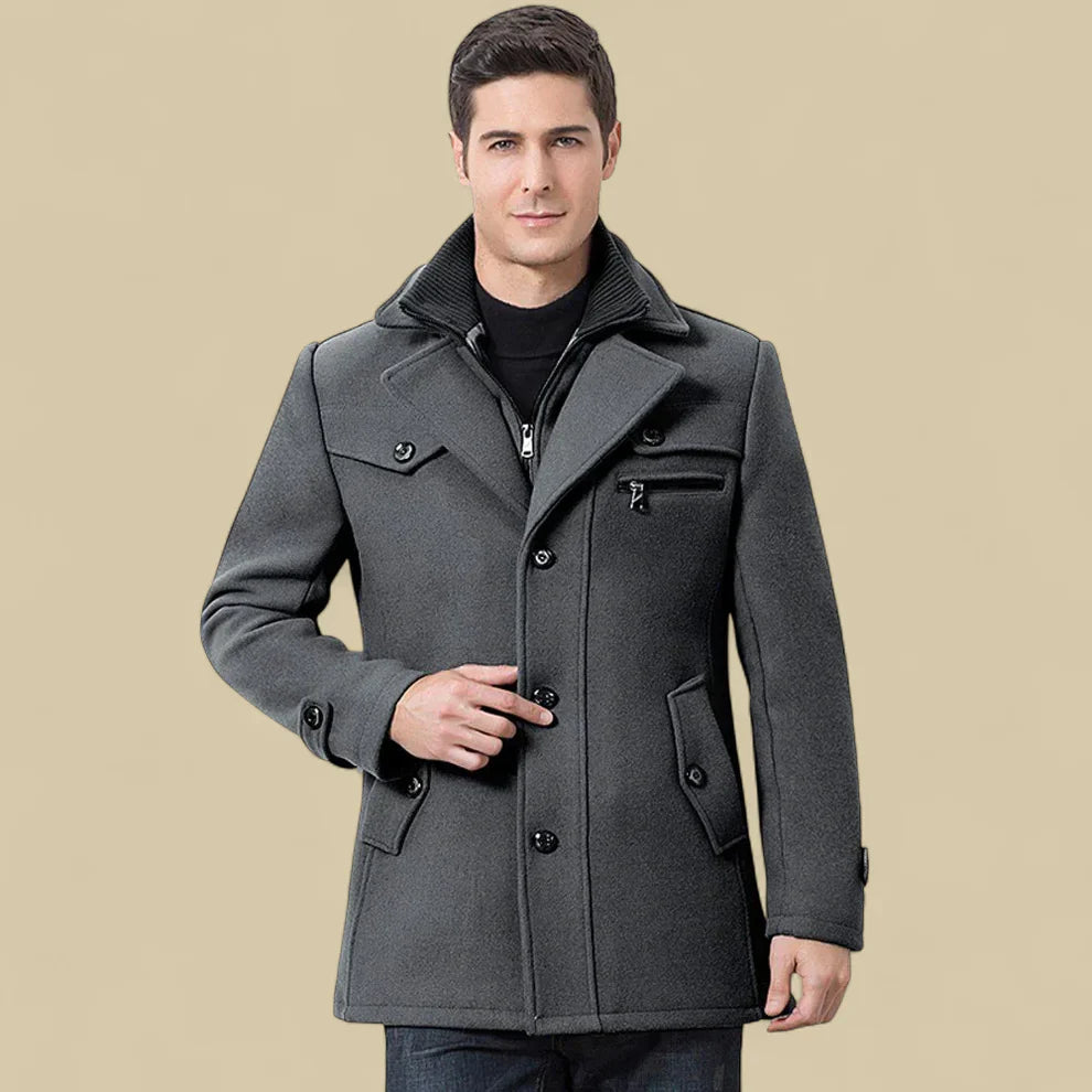 Men’s double breasted fleece jacket tailored winter – men