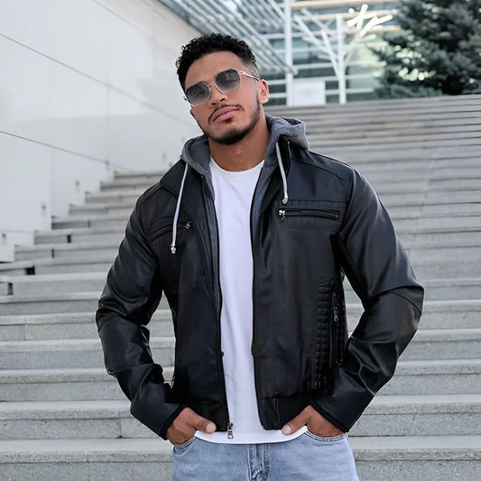 Men’s fitted genuine leather jacket with zipper – men