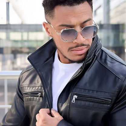 Men’s fitted genuine leather jacket with zipper – men