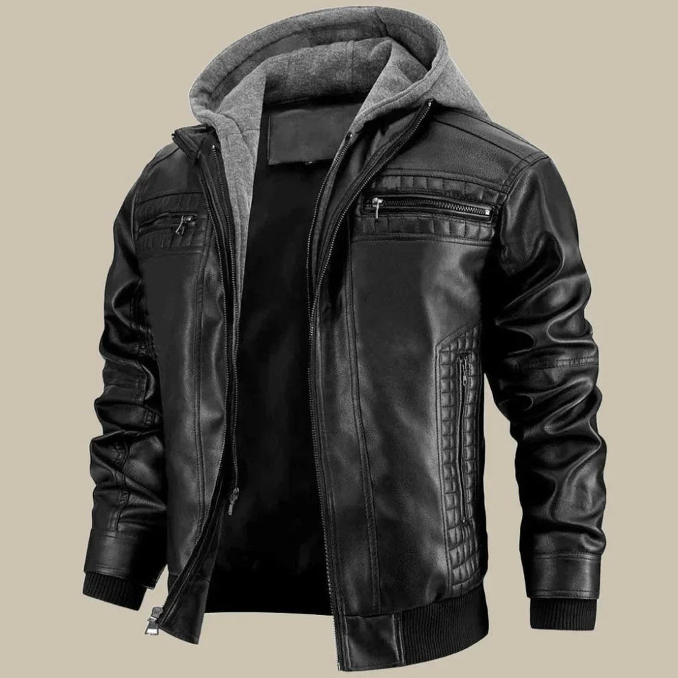 Men’s fitted genuine leather jacket with zipper – men