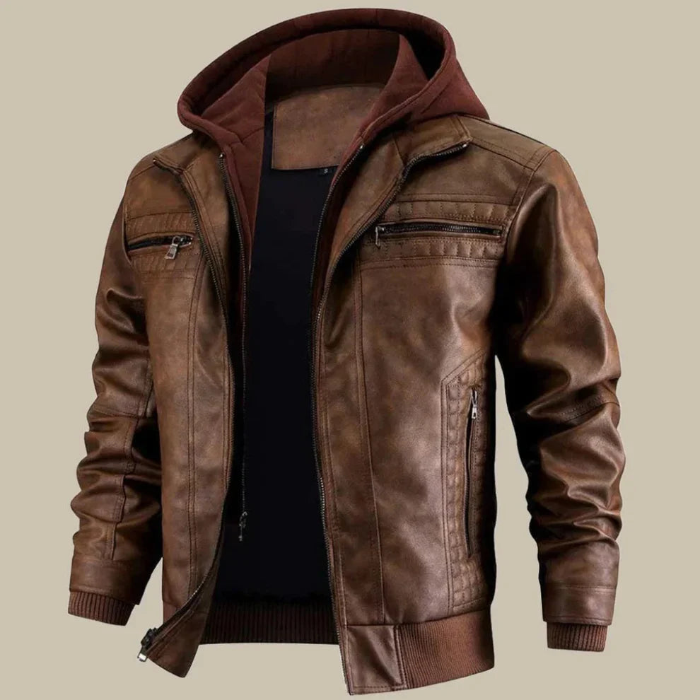 Men’s fitted genuine leather jacket with zipper – men