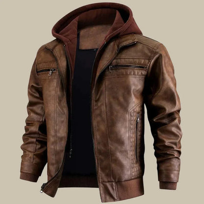 Men’s fitted genuine leather jacket with zipper – men