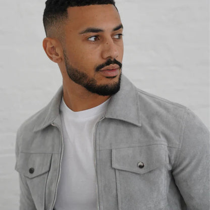 Men’s gray suede jacket athletic fit – men