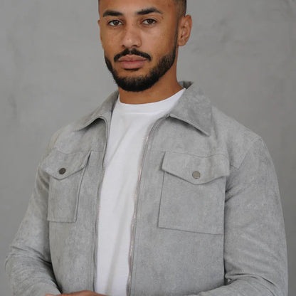 Men’s gray suede jacket athletic fit – men