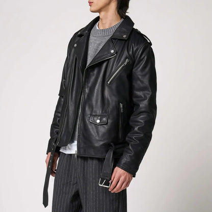Men’s leather motorcycle jacket slim fit windproof – men