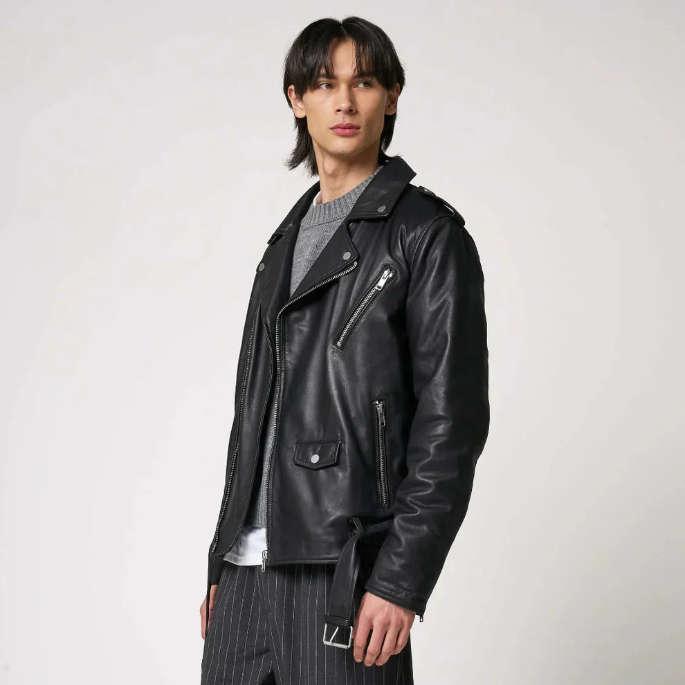 Men’s leather motorcycle jacket slim fit windproof – men