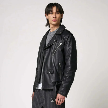 Men’s leather motorcycle jacket slim fit windproof – men